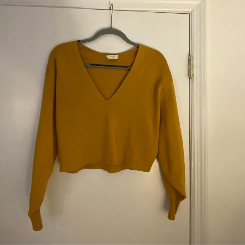 Yellow Babaton Long Sleeve Cropped Sweater Size XS